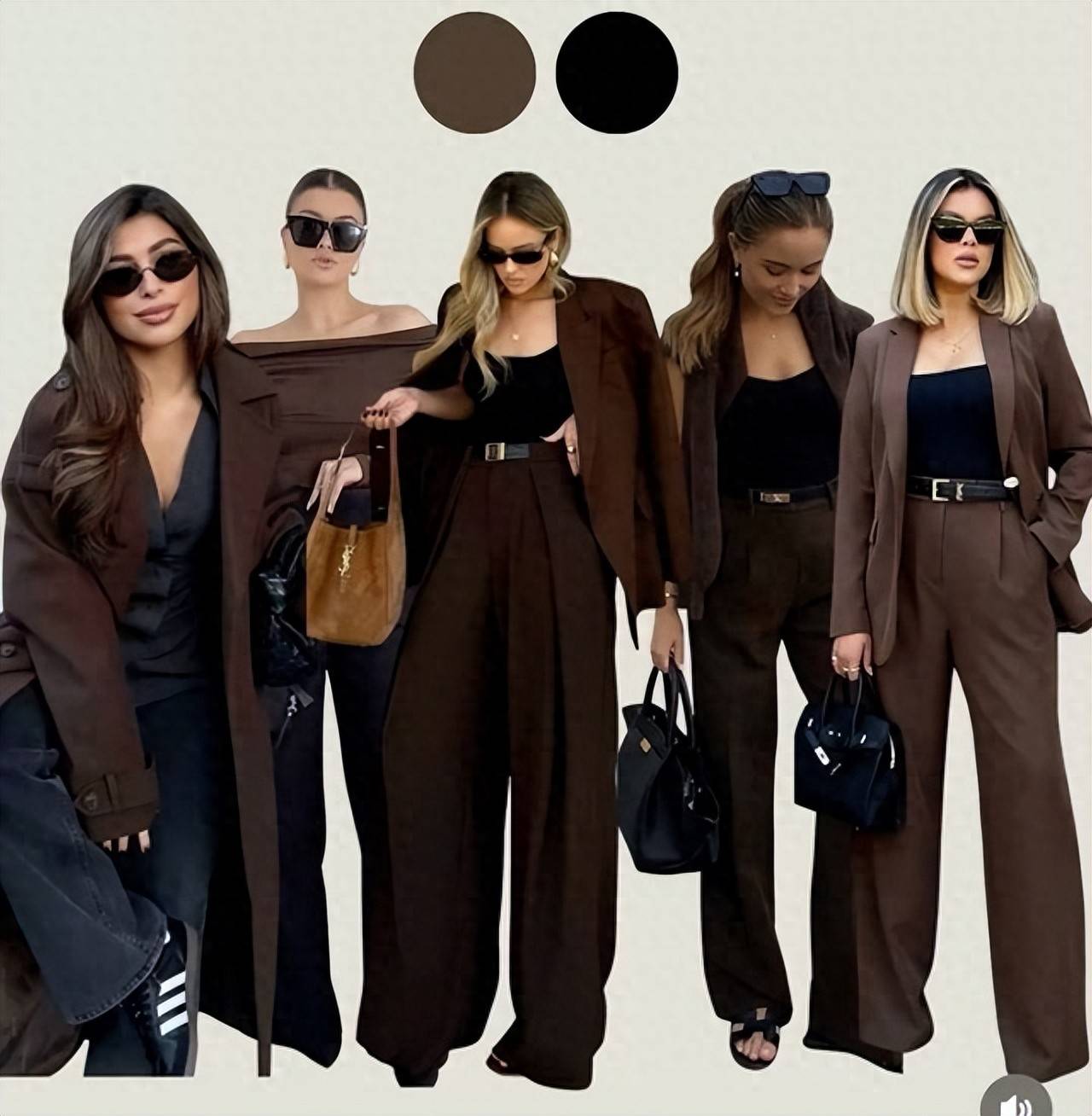 棕色+黑色低调中带高级，根据肤色选对棕色，轻松穿出好气色(图1)