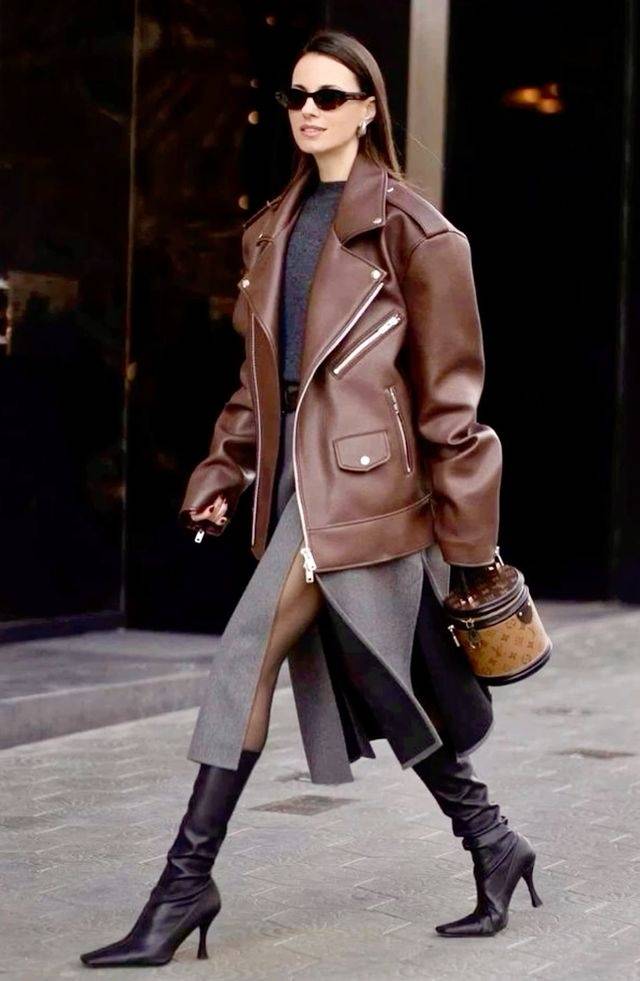 新潮“皮夹克+半裙”，今冬最火炸街组合，美得超有范儿 (图10)