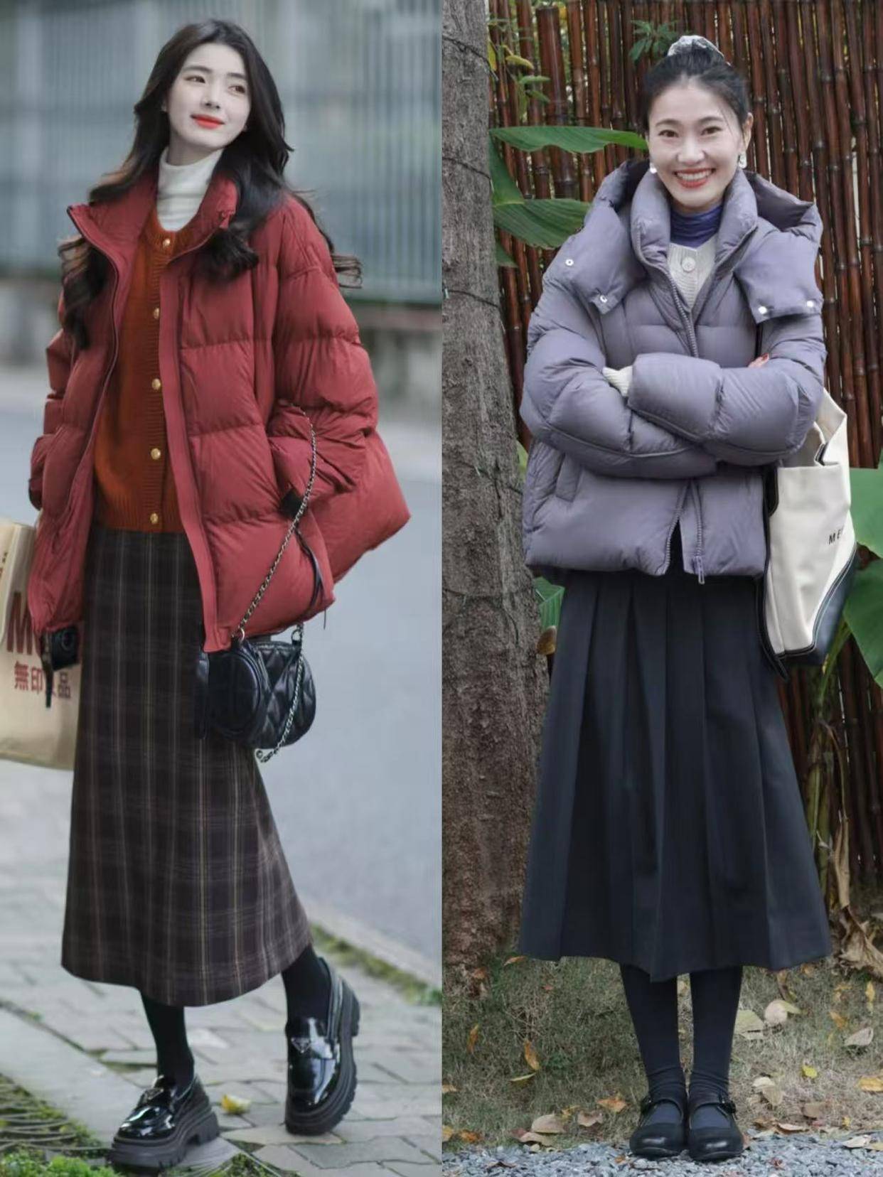 “羽绒服”新穿法火了，搭配裙子、直筒裤，既保暖又洋气，超好看 (图8)