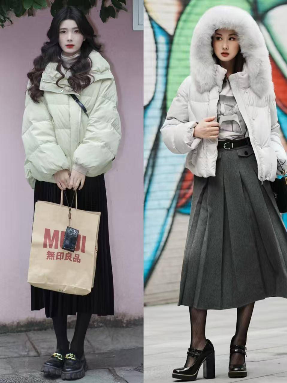 “羽绒服”新穿法火了，搭配裙子、直筒裤，既保暖又洋气，超好看 (图16)