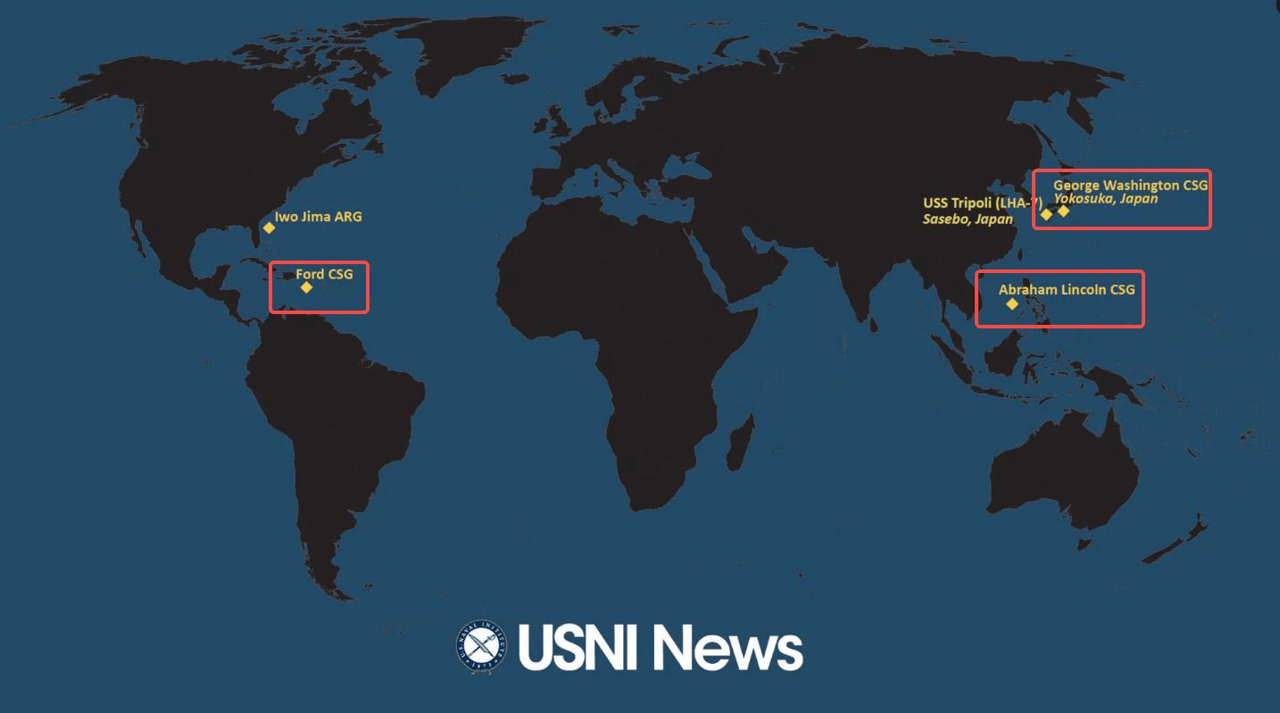 中东紧张之际，美军10艘航母竟有8艘“休整”，只有1艘能赶往伊朗 (图1)